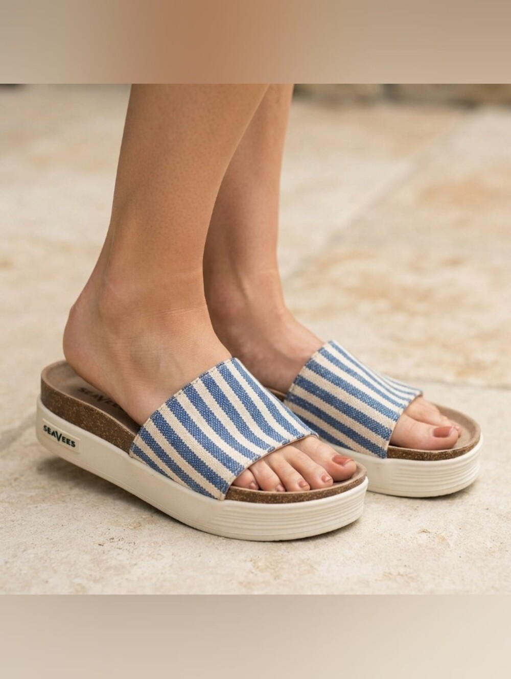 SeaVees Tan Slide Sandals
